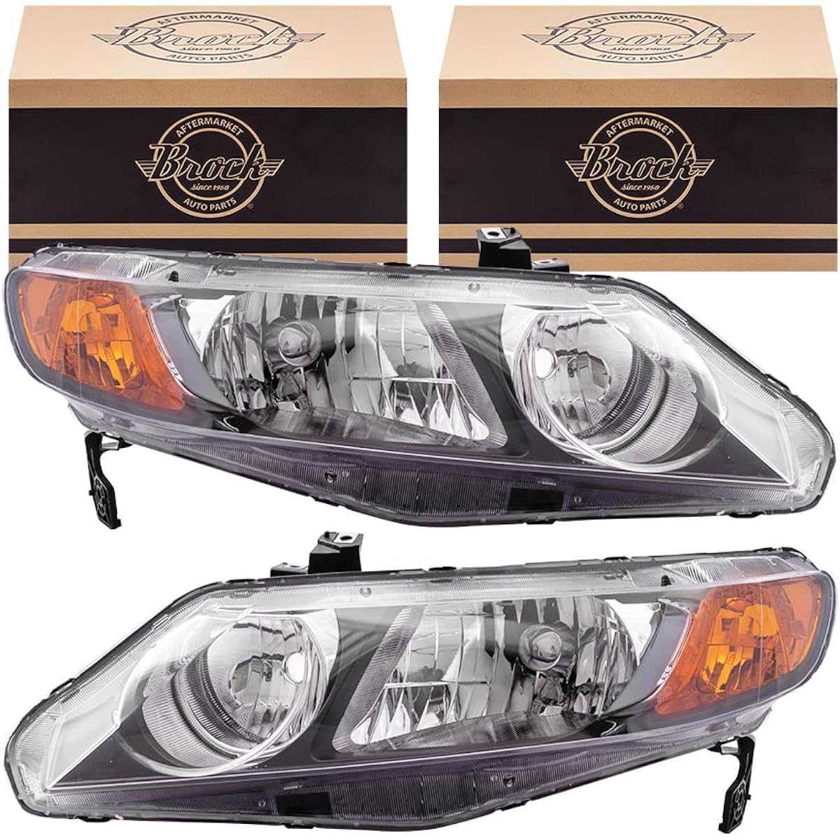BROCK replacement pair halogen headlight set 2006-2008 Civic sedan 33151SNAA02 33101SNA02