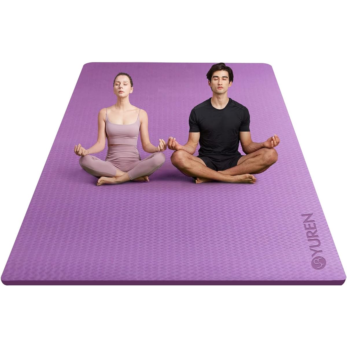 YUREN Yoga Mat, TPE Material, For Two People, Wide, 200cm*130cm, Extra Thick, 15mm, Training Mat, Exercise Mat, Anti-Slip, Parent-Child Exercise, Storage Band Included