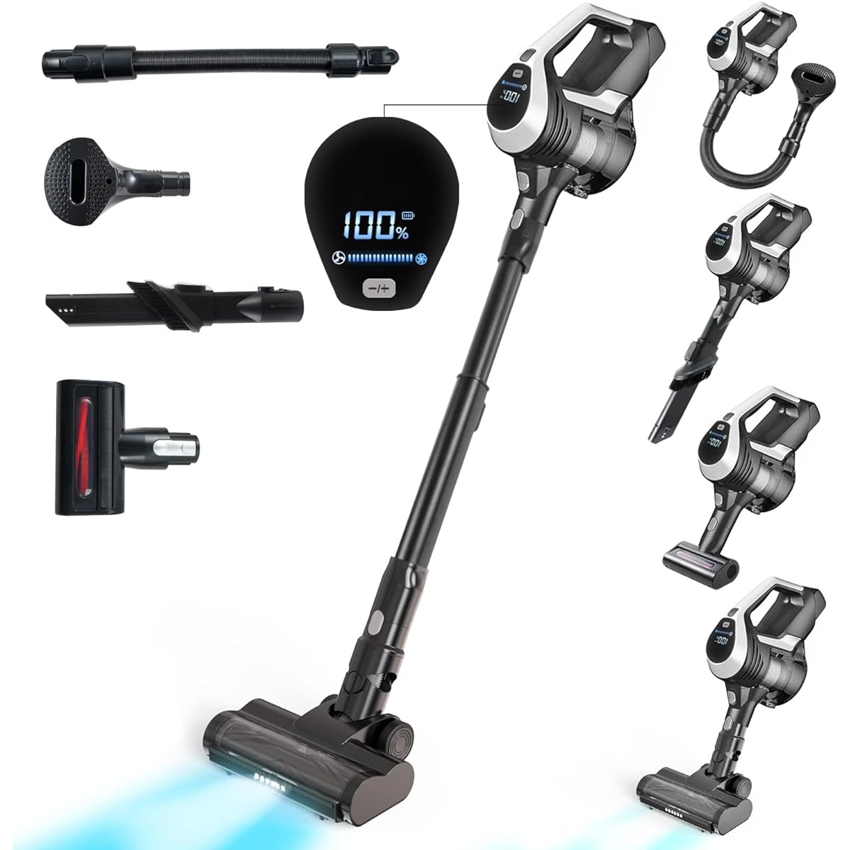 [No filter replacement required] LNSOO Cordless Vacuum Cleaner, 25000Pa super strong suction, non-falling, tangle-free head, wall-mounted charging, 40 minute long run time, LED display, removable battery, futon cleaning cleaner, pet brush included TC1