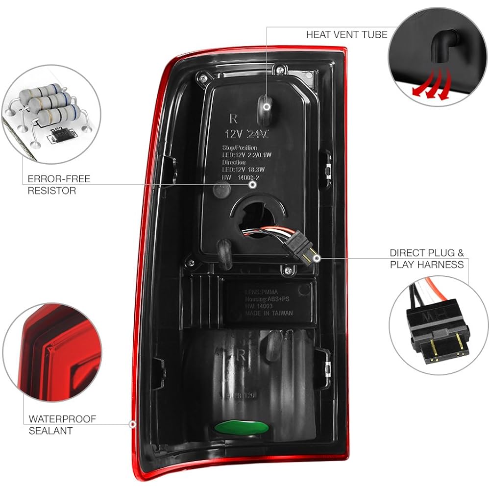 VIPMOTOZ OLED Neo Tube Tail Light Lamp 2009-2018 DODGE RAM 1500 2500 3500- [Factory Clehencalent Model] --Rosso Red Lens Driver & passenger seat side