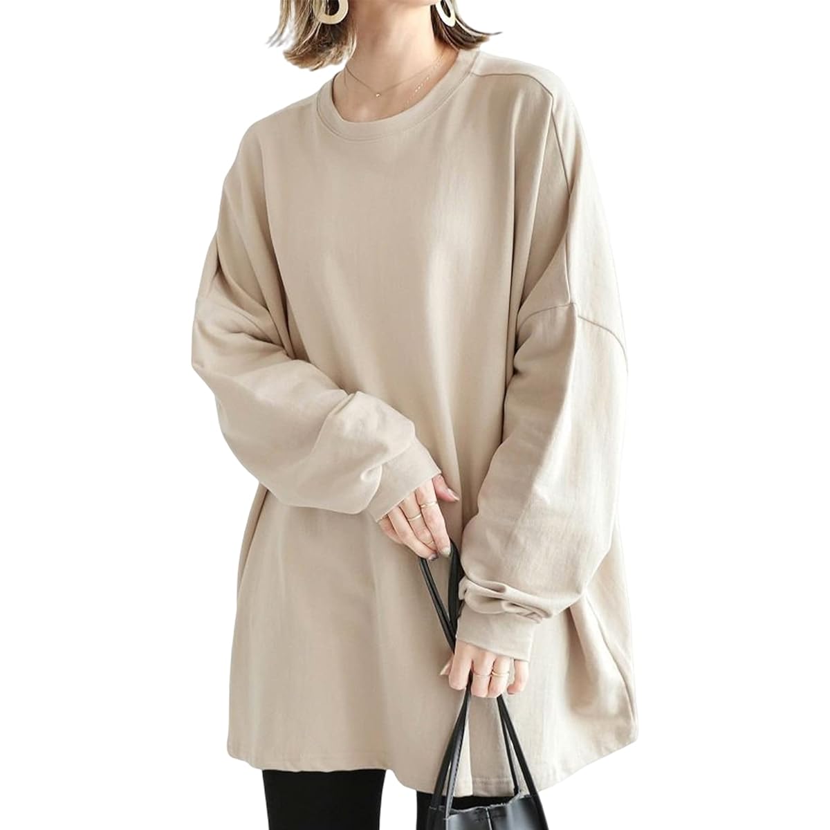 [MARIA MARFA] Women's Sweatshirt, Simple, Plain, Loose, Oversized, 3S-M09