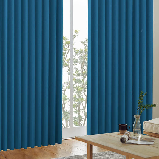 "K-wave-D-plain" for disaster prevention, made in Japan, flame retardant, with labels [40 colors x 140 sizes], set of 2 1st class blackout curtains, heat retention, cold insulation, heat insulation, deep ocean, width 100 x length 200 cm