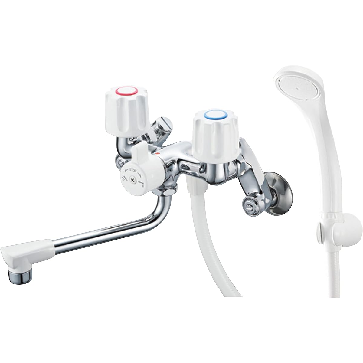 SANEI Two Valve Shower Mixing Faucet, Hose Length 160cm, Water Stops Temporarily at Switching Part, For Cold Regions, SK1104DK-W-13