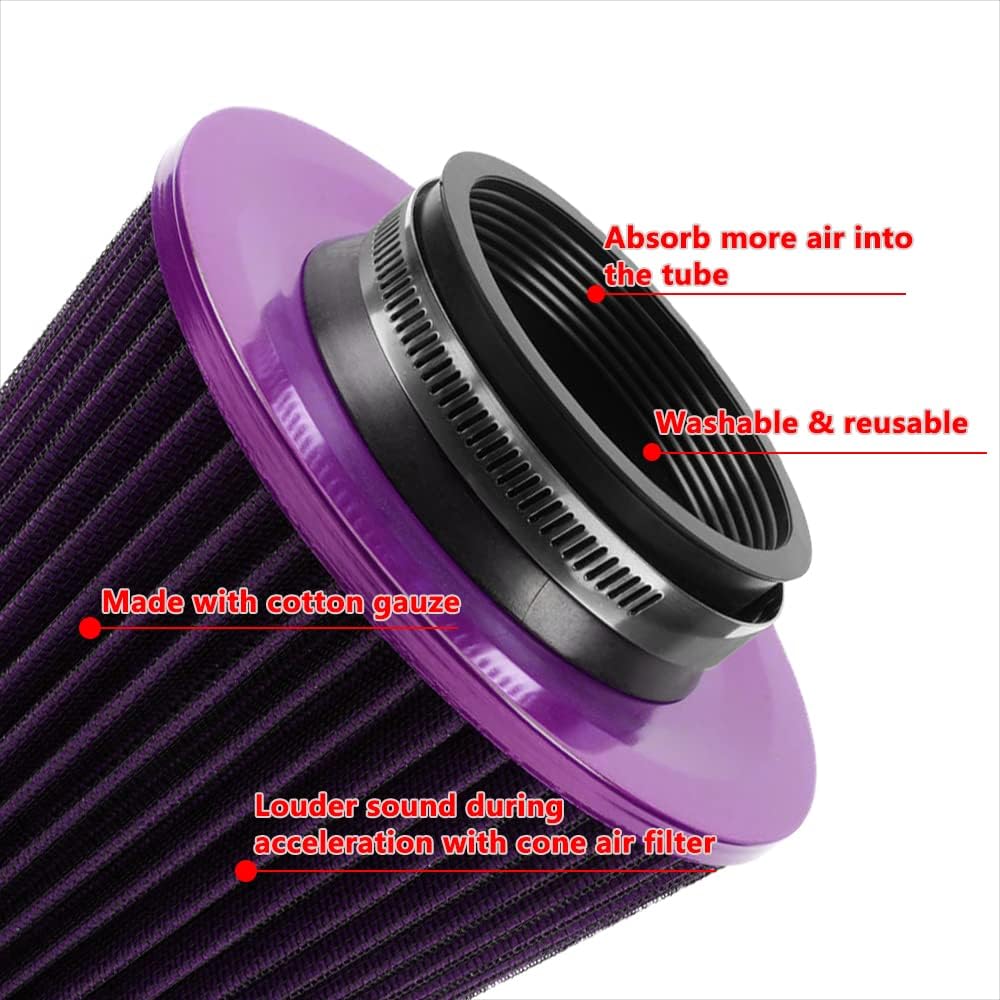 Universal Clamp On Air Intake Filter High -performance Washing Filter Replacement Air Filter Flange 3 inch/76mm Purple