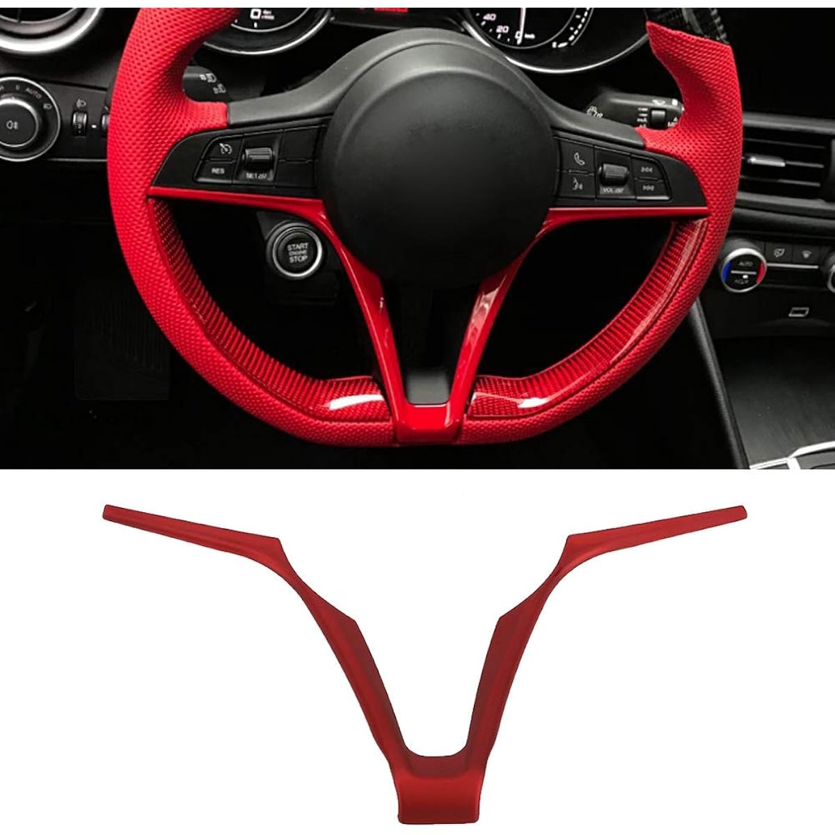Automotive Steering Wheel Sticker ABS V-shaped Automobile Steering Wheel Frame Decoration Trim ALFA ROMEO STELVIO GIULIA Black & Red Default Red QII LU7QBZ5T3OD2-02