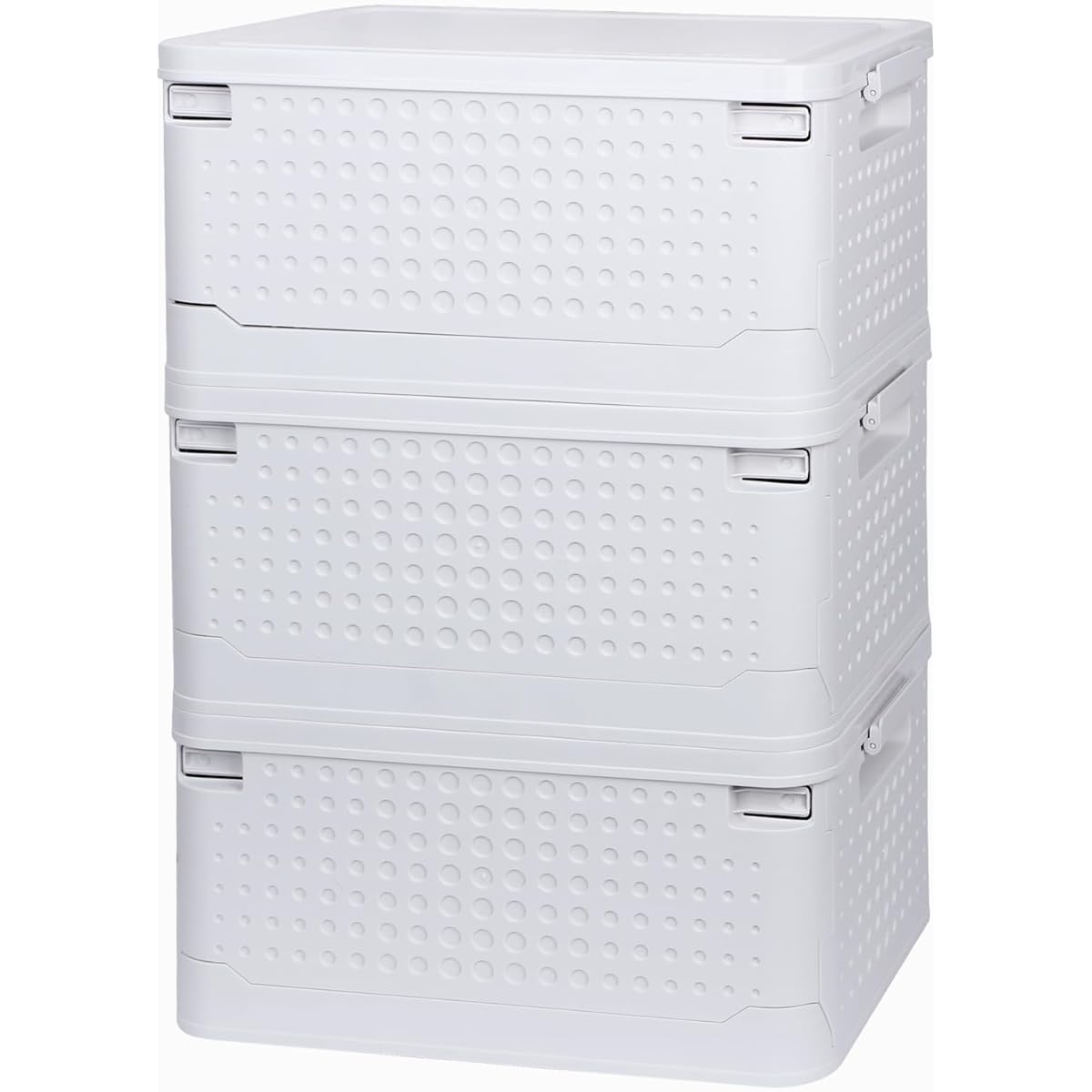 QUIENKITCH Set of 3 Storage Box, Foldable Storage Box, 36L, Storage Case, Costume Case, Plastic, with Lid, with Casters, Stackable, Clothes Home Storage Box, Clothes, Bedding, Accessories, Toys, Books, Storage Box