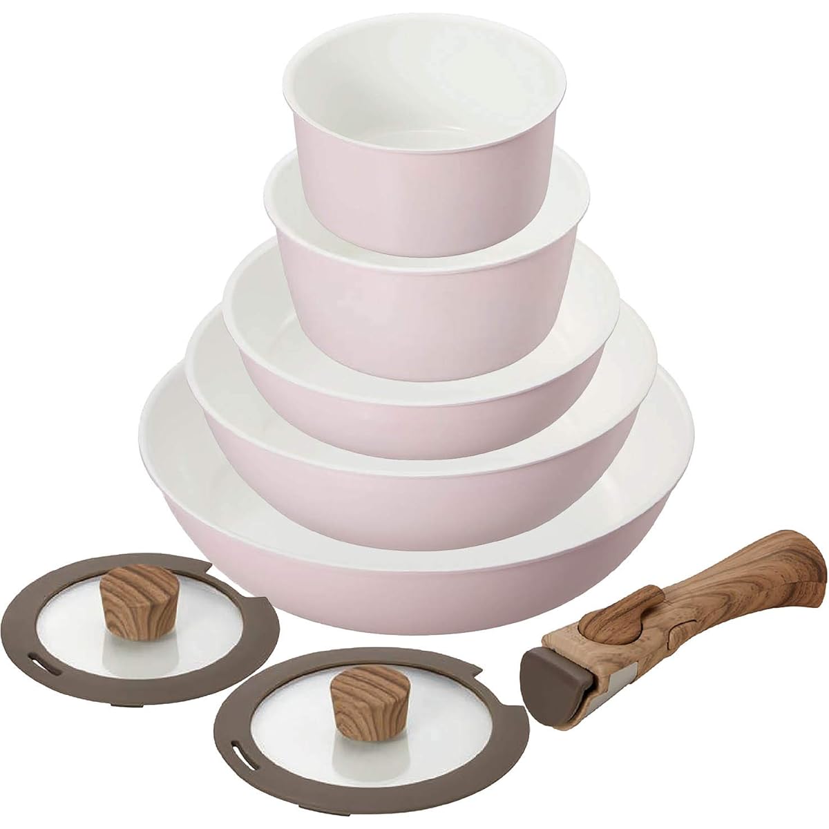 Bestco Frying Pan 8 Piece Set Sakura Pink Cerati Ceramic One Handle Compatible with IH with Removable Handle ND-8186