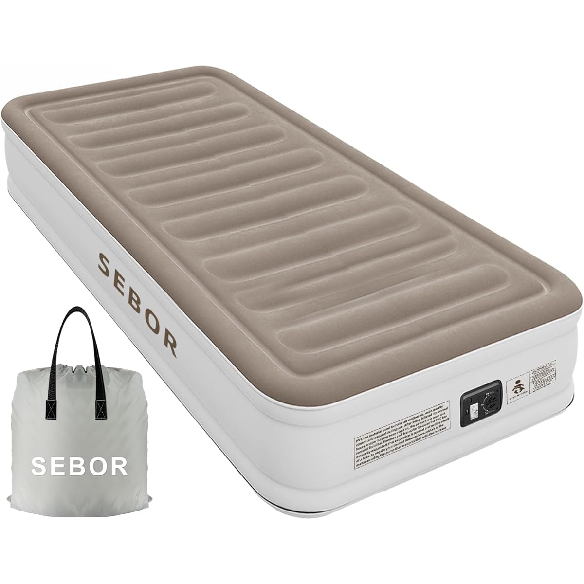 Sebor Premium Air Bed, Single Camping Air Mat, Compact Storage Inflator Air Mat for Camping, Comfortable Sleeping, Home, Guests, Disaster Prevention, Travel, 203 x 101 x 23 cm, Load Capacity 150kg