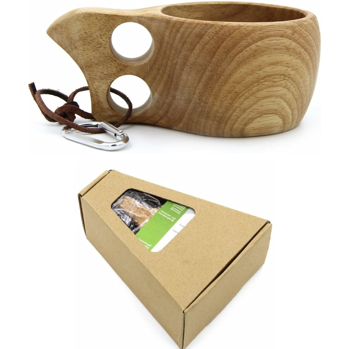 Univarc brand Great for outdoor activities and mountain climbing! kuksa Scandinavian Handmade Wooden Cup Carabiner Manufacturer's Warranty KUKSA Scandinavian Wooden Handmade Mug Interior Comes with a package (box), making it the perfect gift! U5476