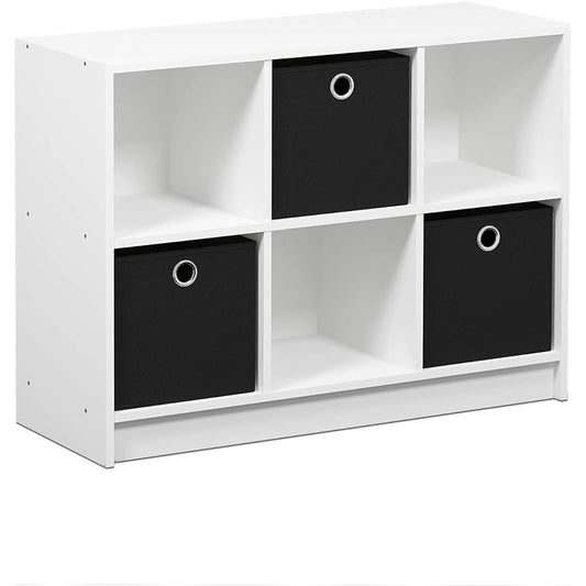 Furinno Storage Shelf with Non-woven Fabric Drawer Basic Series 3 x 2 Tiers Width 80.3 x Depth 30.2 x Height 59.9 cm White/Black [Regular Japanese Import Product] 99940WH/BK