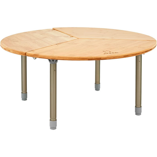ATEPA Camping Table, Round Outdoor Table, Compact, Low Table, Folding Circle Table, Diameter 65cm, Height Adjustable 30cm-40cm, Made of Bamboo, Easy to Assemble, Storage Bag Included