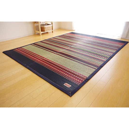 Ikehiko Igusa Rug Carpet Domestic Ethnic Style "DX Denim Ralph" Blue Approx. 191 x 250 cm (Backing: Non-woven Fabric)