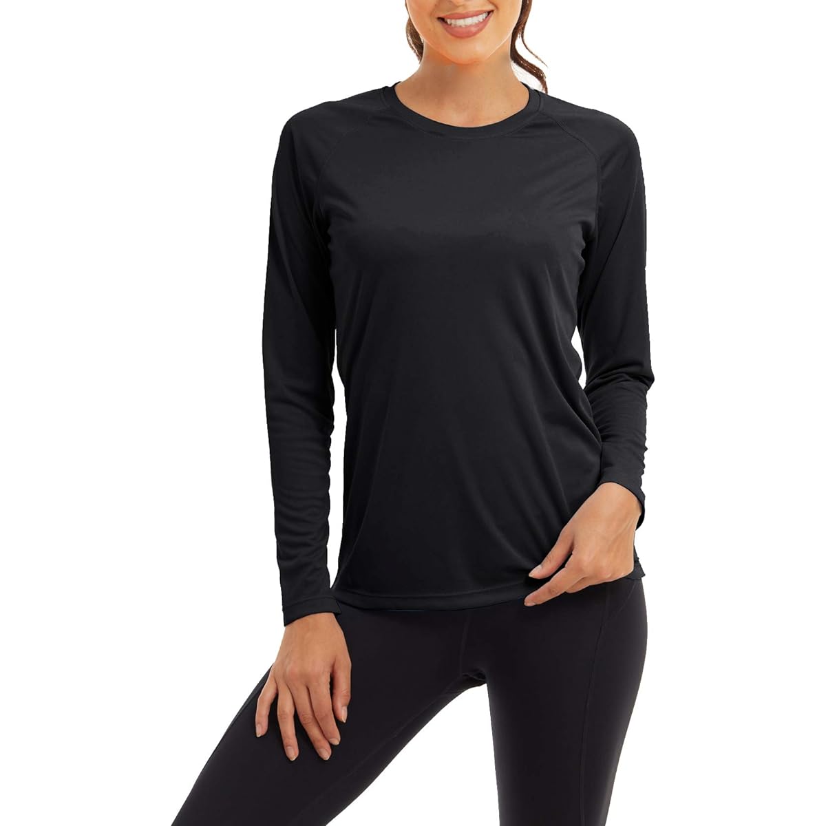 [KEFITEVD] Long Sleeve T-Shirt, Women's Sports, Sweat Absorbent, Quick Drying, Rash Guard, Running, UV Protection, Tops, Plain, Stretch, Crew Neck, Spring, Autumn, Summer