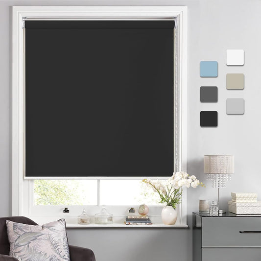 1st Grade Blackout Roll Screen Roll Curtain Black, Width 80 x Length 180cm Custom Made Blinds Light Blocking Heat Shielding Waterproof UV Protection Blindfold Chain Type Small Window 6 Colors Window Width 30-250cm/Length ≤400cm