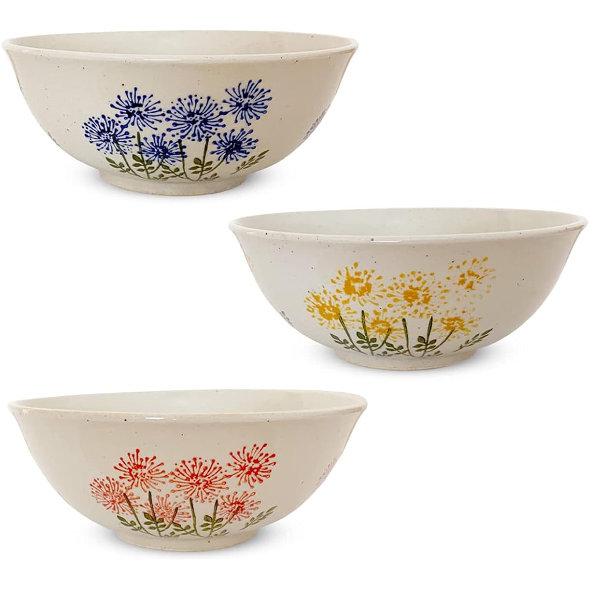 J-kitchens Isaozan Kiln Ramen Bowl Set of 3 775cc Hasami Ware Made in Japan Wildflower Blue Red Yellow