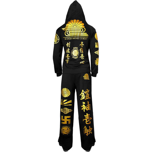 [Blood Money Tokyo] 12032 Black x Gold Setup Jersey, Top and Bottom, Japanese Pattern, Kanji, Clothes, Chrysanthemum, Yakuza, Yakuza, Oraora, Evil, Evil, Yankee, Thug, Slightly Evil, Choiwaru