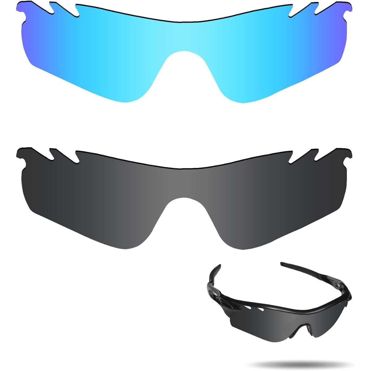 [2 pairs packed] Fiskr Anti-Peeling Oakley Radarlock Path Replacement Lens Radarlock Path Polarized Lens (Black & Ice Blue)