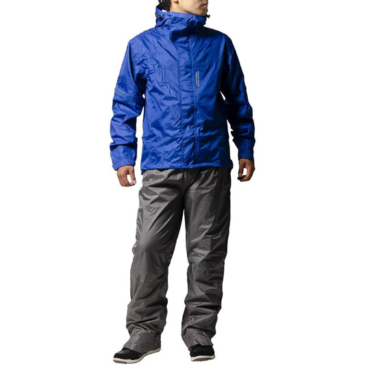 Rain suit top and bottom men's (water pressure resistance: 10000mmH2O) (waterproof functionality) (integrated storage hood) (back ventilation function) [Wear: Matte Blue/Pants: Gray] S size AS-8000