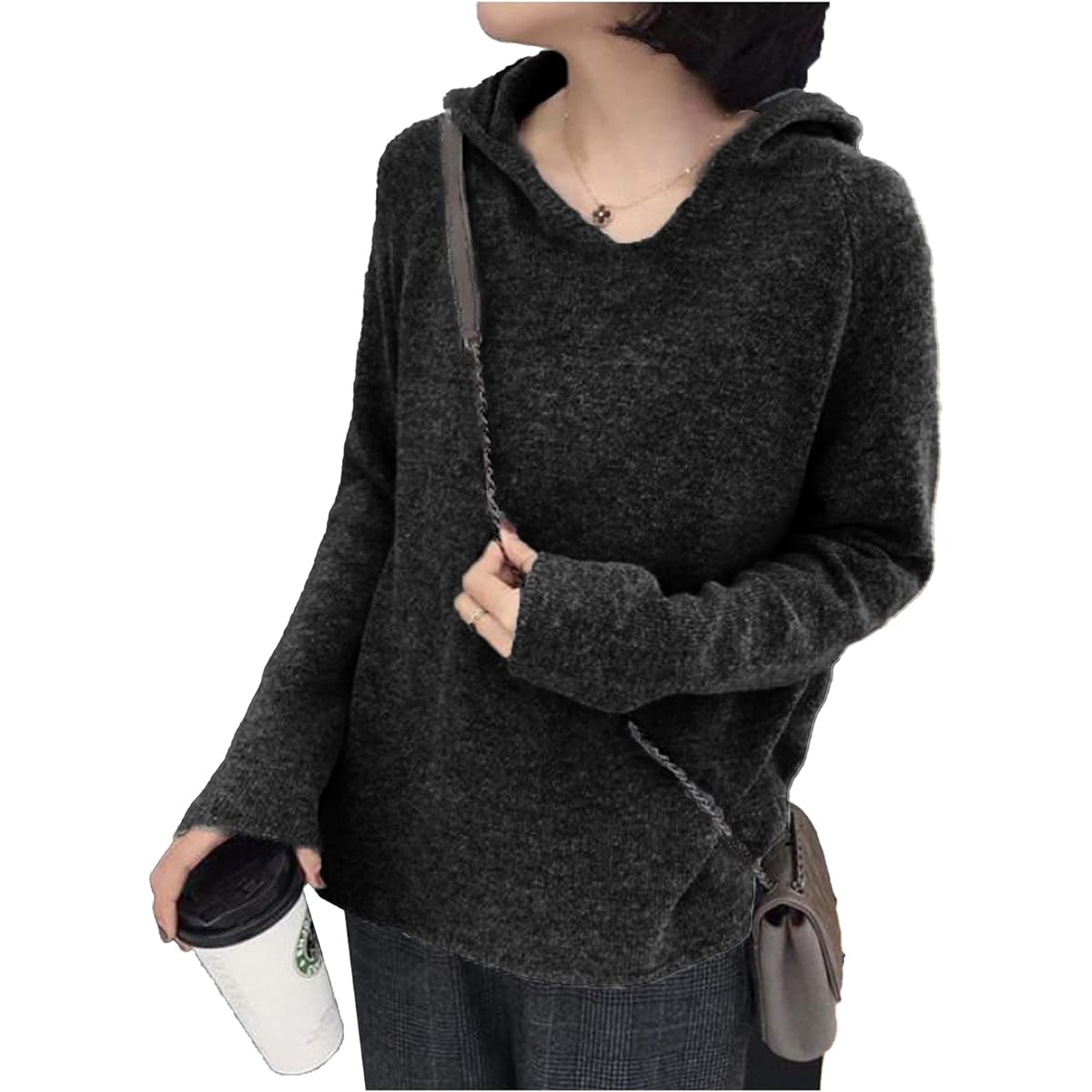 [Famy] Women's Loose Sweatshirt, Spring, Plain, Hooded, One Size Fits Most