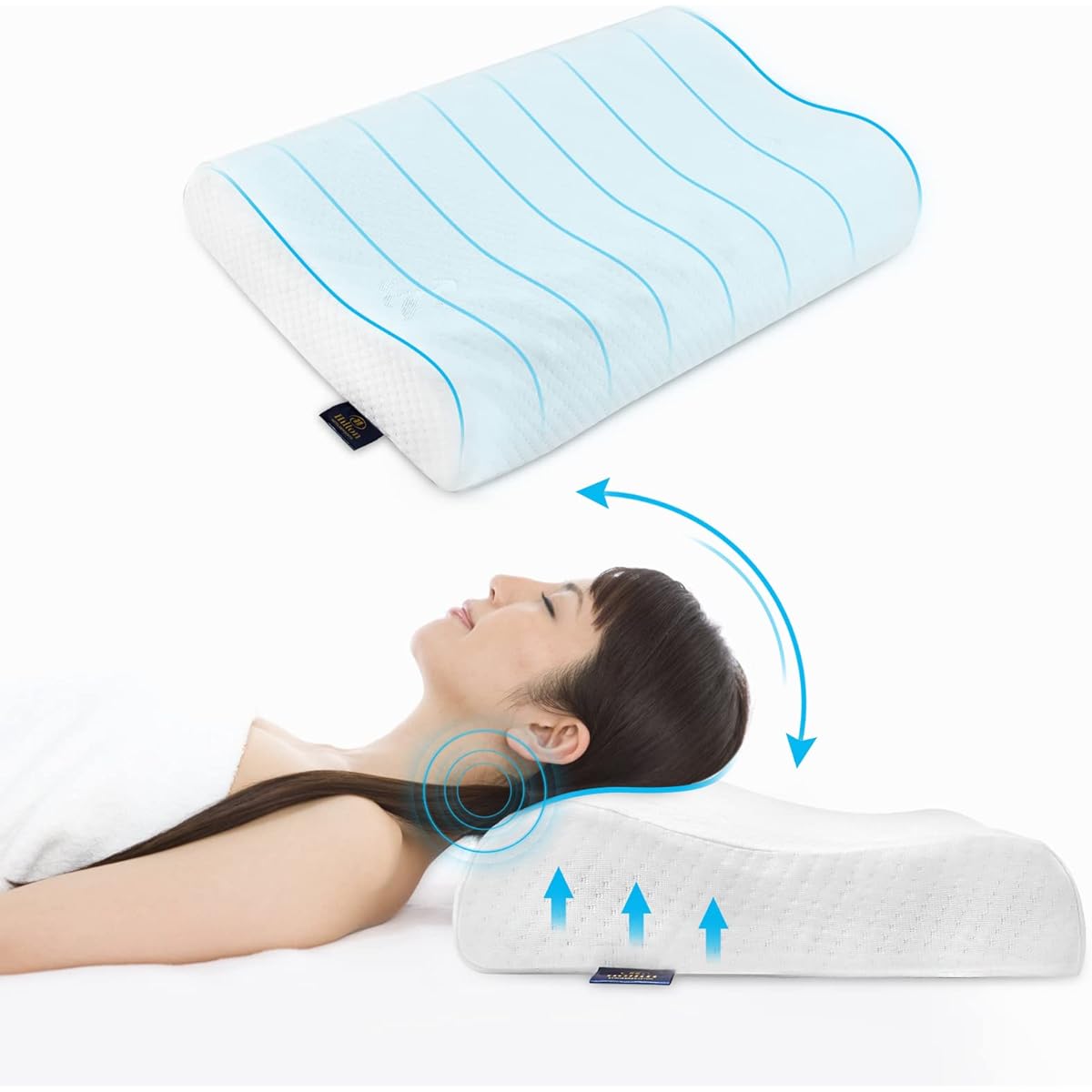 Pillow, Memory Foam Pillow, Pillow, No Neck Pain, Popular Pillow, Pillow Head, High, Low, Back, Side, Sleep Pillow, Comfortable Sleep Pillow, Adjustable Height, Washable, Comes with Cover, Gift Present, 55 x 35 cm ZT02