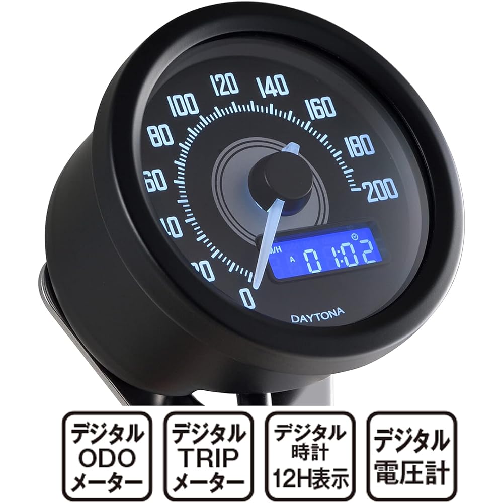 Daytona VELONA Motorcycle Electric Speedometer Black Body/White LED φ60 200km/h Display 22061