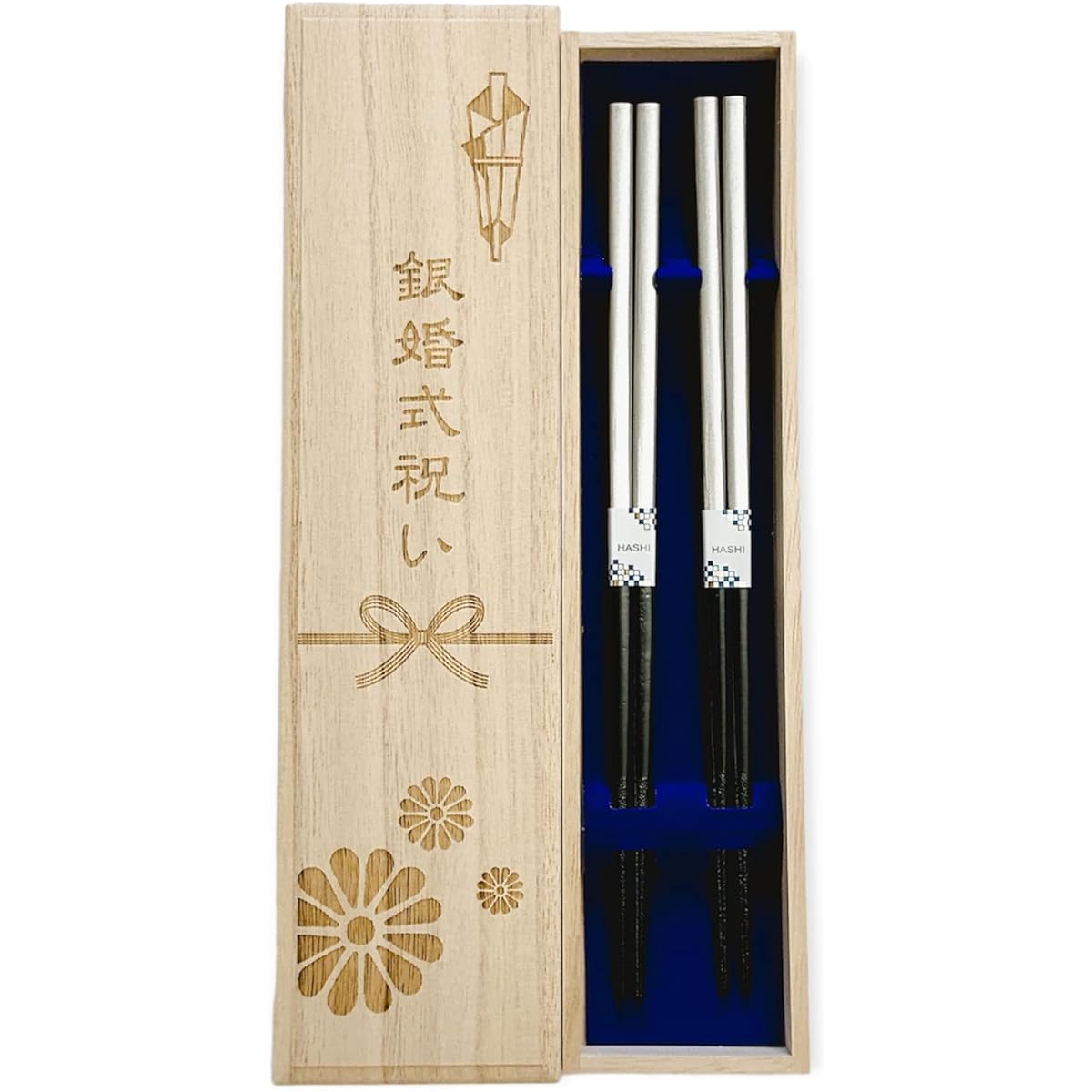 Couple chopsticks, dishwashing silver, silver wedding anniversary design, paulownia box and wrapping included, silver wedding anniversary gift, parents [119]