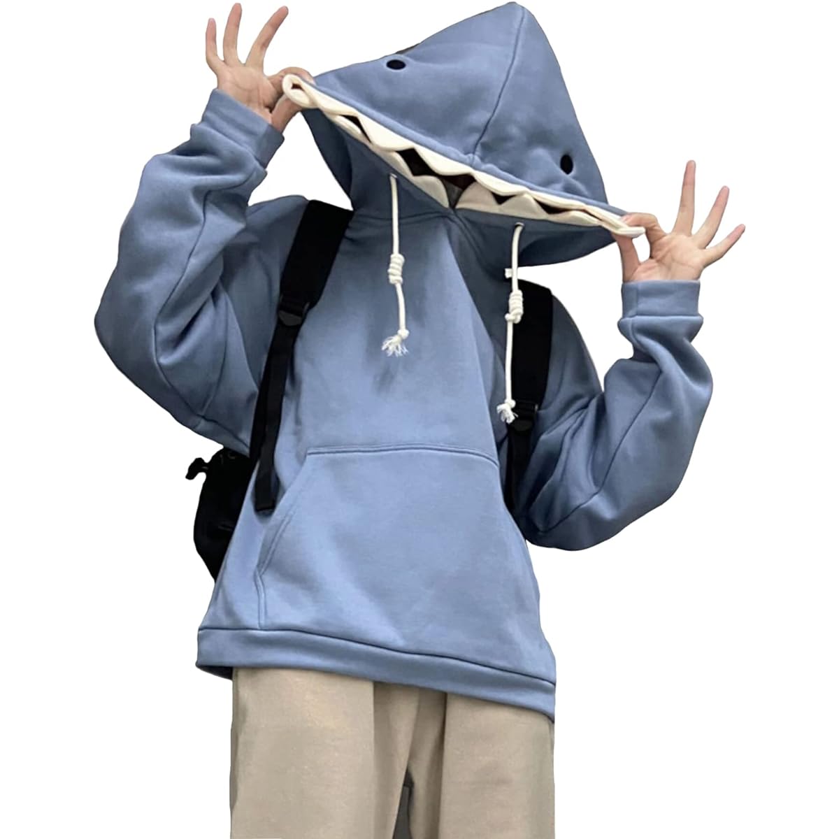 [TOWYYO] Hoodie, Unisex, Cute Shark Pullover, Long Sleeve, Hooded, Korean Fashion, Warm, Large Size, Autumn, Winter, Spring, Women, Men, Blue
