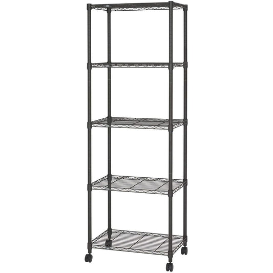 Doshisha Luminous Noir Rack 4 Tiers Width 60 Depth 40 Slim Steel Rack with Casters Black Storage Shelf Stylish Kitchen Rack Rust Resistant Easy Assembly Width 61 x Depth 41 x Height 178.5cm Pole Diameter 25mm Load Capacity 80kg NO6018-5