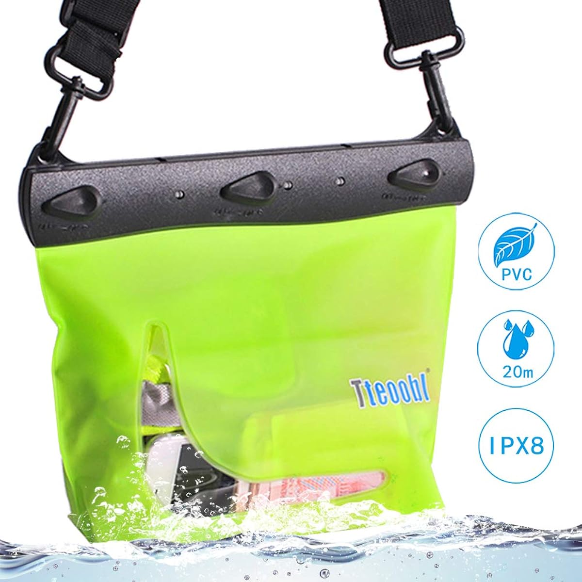 Mercs Tteoobl Waterproof Bag Waterproof Case Pool Bag M Size Shoulder Bag IPX8 Beach Swimming in the River Pool Travel Outdoor Disaster Prevention Essentials Green