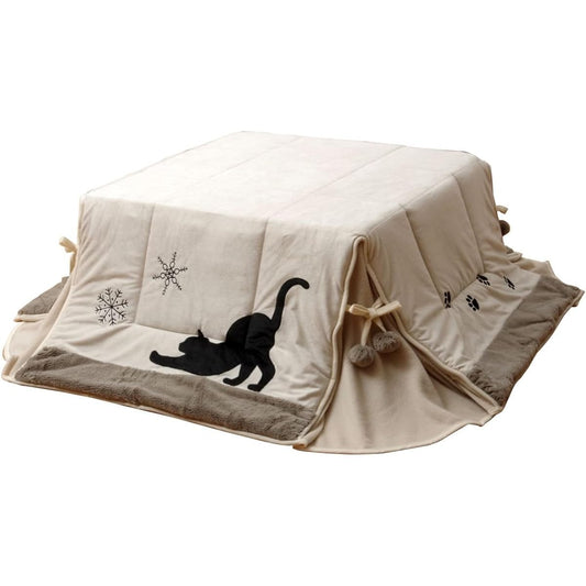 Ikehiko Kotatsu Futon Square Personal Space Saving Single Item Cat Pattern Cat Pattern Charles Ministry S Approx. 175 x 175 cm Beige Thin #5882509