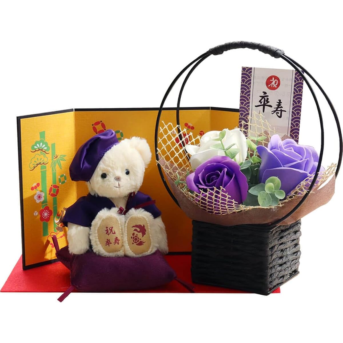 [Petit Lou] Purple-chan this celebration teddy bear (gold folding screen fragrance soap flower) for graduation