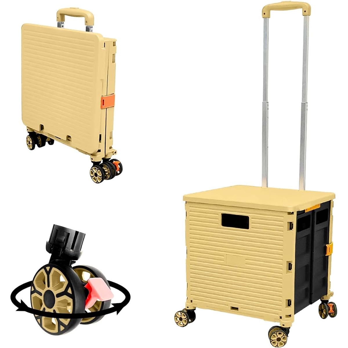 ur BY06 Shopping Cart Foldable Dolly Carry Cart Outdoor Cart Shopping Carrying Cart Fishing Sports Day Disaster Prevention Supplies Travel Lightweight Transport Quiet Load Capacity 40KG - Khaki