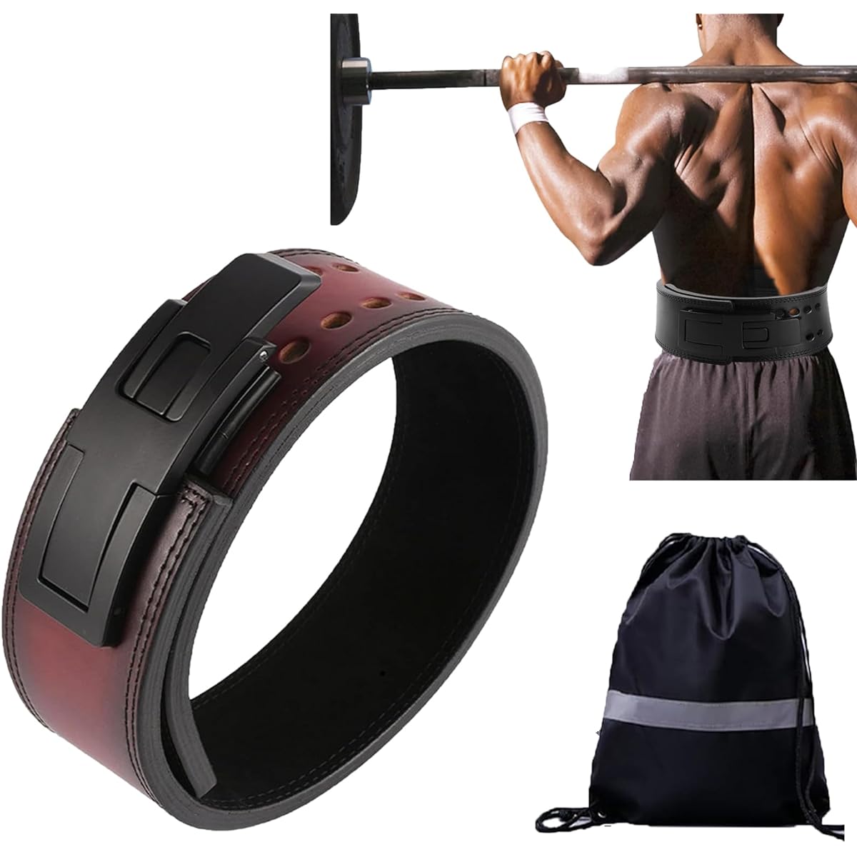 PluieSoleil Lever Action Belt Power Belt, 100% Leather Gym Belt for Strength Training, Squat or Deadlift Training Adopts Pry Clasp + Clasp Design (Size: 85cm-112cm)