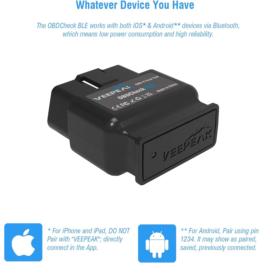 Veepeak iOS & Android Bluetooth 4.0 Car Check Engine Light Code Reader OBDCheck BLE OBD2 Bluetooth Support Scanner Auto OBD II Diagnostic Scan Tool Support Torque OBD Fusion App Bluetooth for iOS & Android 4.0