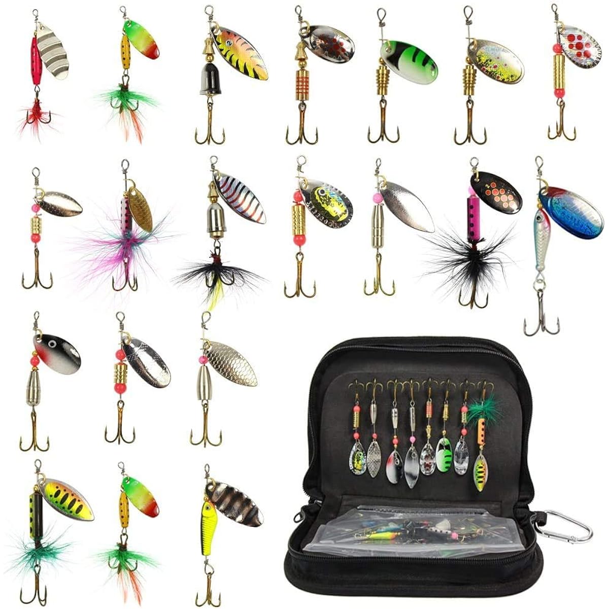 Croch Spoon Lure Spinner with Case Set of 20 with Triple Hook Tube Fishing Mountain Stream Fishing Trout Rainbow Trout Ito Brown Char Yamame Fishing Gear T8 JP