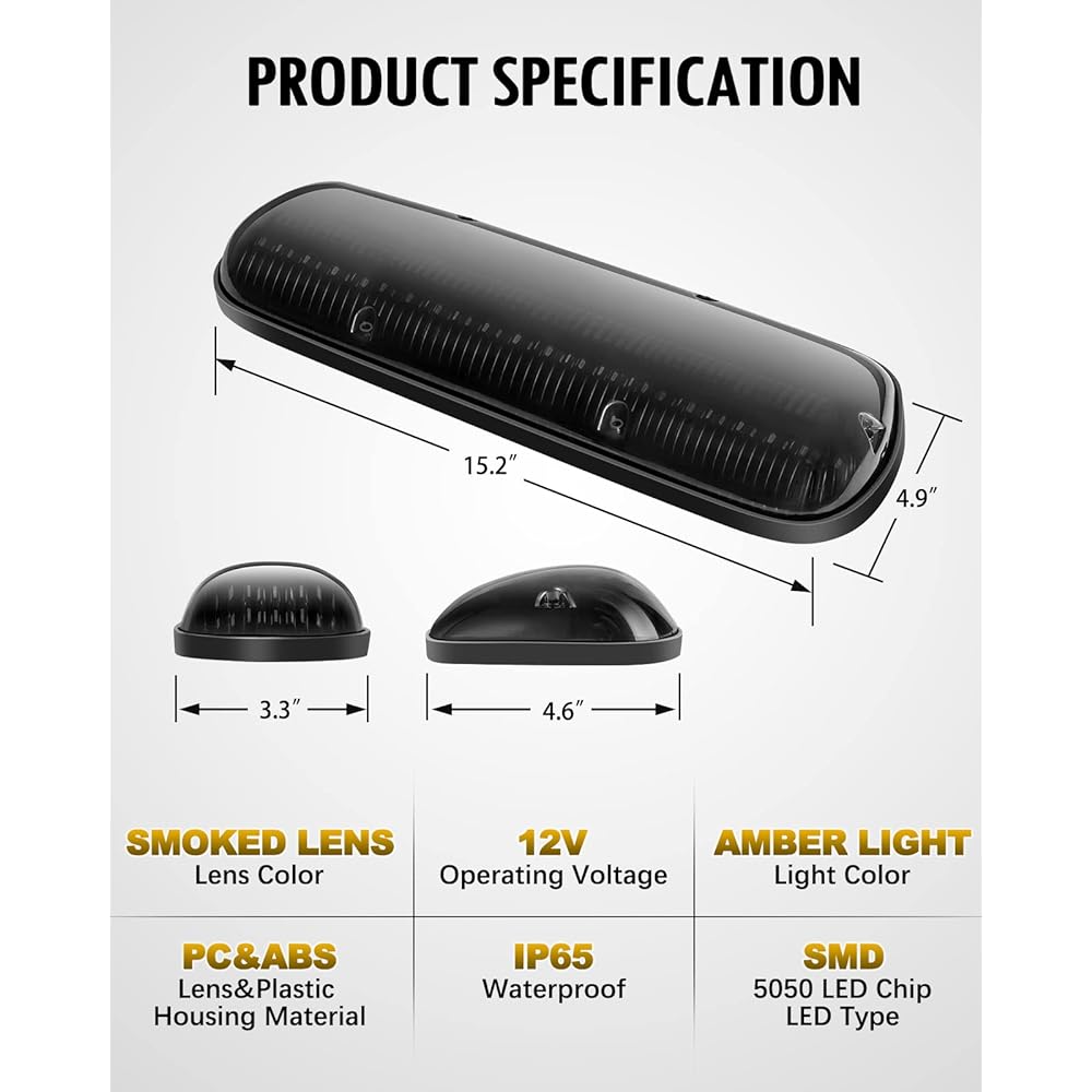 PARTSAM 3 set 30LED Cab Marker Roof Running Light Assembly Silverado/Sierra 1500 1500HD 2500 2500HD 3500 2002-2007 Compatible with track light + wiring pack