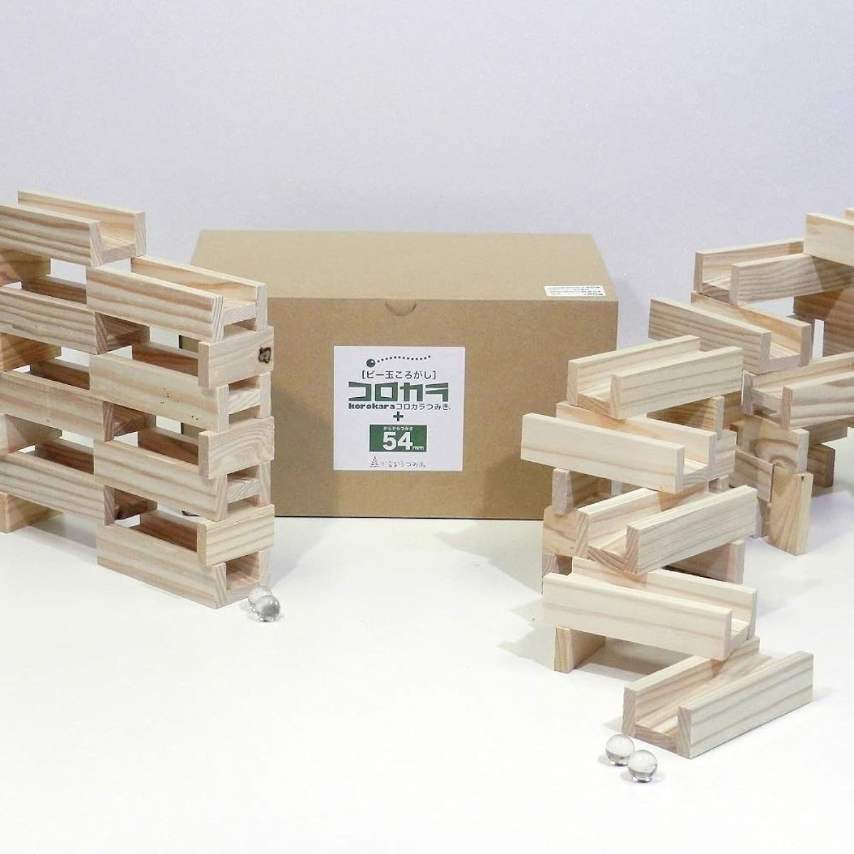 Corokara Tsumiki (40 pieces with marbles) + Karakara Tsumiki 54 (80 pieces) Set Educational Toy Marble Roller Domestic Wooden Toy