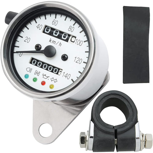 BigOne Bike 140km Speedometer White Panel with LED Indicator 60mm Mechanical 10803