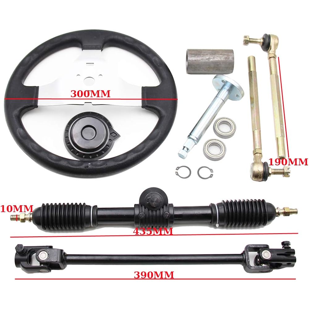 PRO BAT 300mm Steering Wheel Steel Kit 420mm Gear Rack Pinion Adjustable Shaft Set Gokart Gokart Golf UTV 110cc 125cc 140cc Buggy