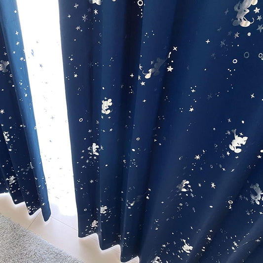 Disney Mickey Foil Print Glitter Grade 2 Blackout Thermal Curtains + Lace Curtains Set of 4 Width 100 x 200cm Length SB-579-D/SB-580-D