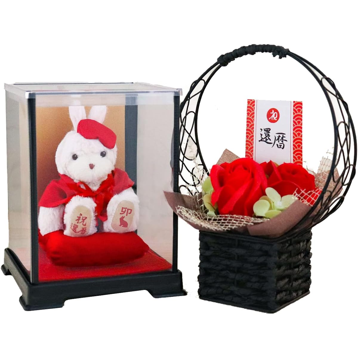 [Petit Lou] A celebration bunny wearing a red Chanchanko for your 60th birthday (Case Fragrance Soap Flower) Rabbit