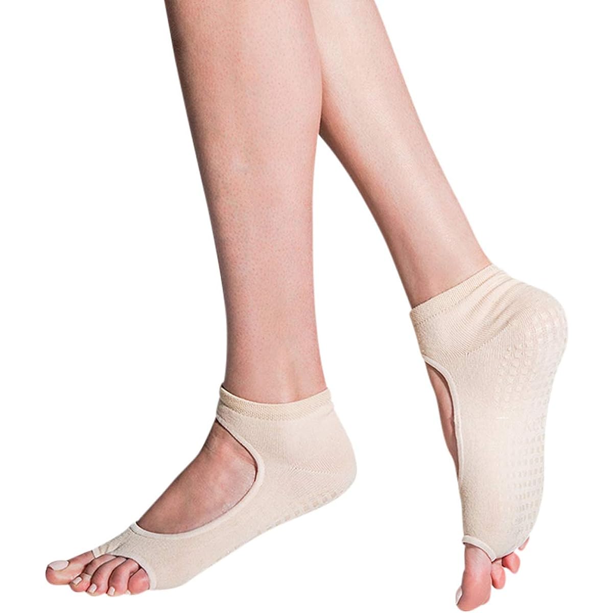 [Tucketts] Yoga Socks for Women, Anti-Slip, Toeless, Non-Slip Adhesive Grip Socks - One Size Fits Most for Pilates, Barre Lessons, Ballet (Allegro Style)