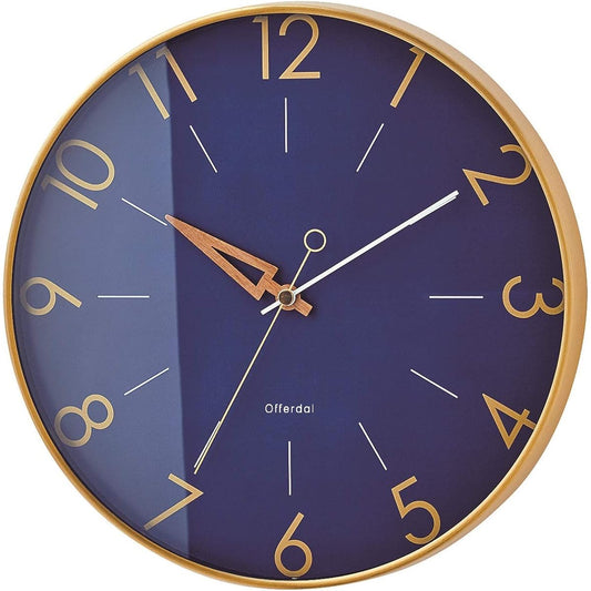 Interform Wall Clock Radio Controlled Clock Turis CL-3849NV Navy Gold Wood Radio Step Movement