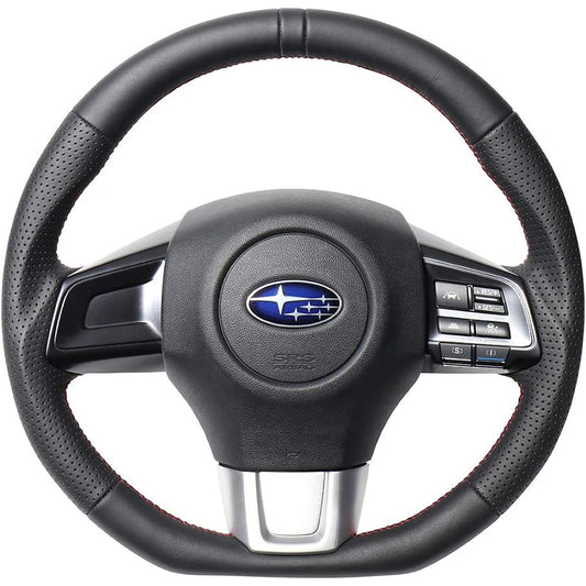 REAL Steering [Levorg (VM4/VMG)/WRX STI (VAB)/WRX S4 (VAG)] All leather [Center mark] (Red x Black Euro stitch) SBA-LPB-RD