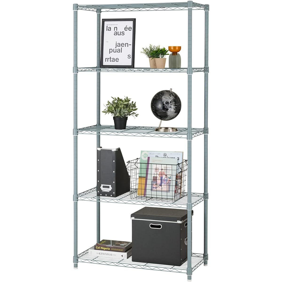 Doshisha Luminous Latte Storage Rack, Gray, 5 tiers, Width 80, Stylish, Gentle color that blends well into your room, Steel Rack Shelf, Total load capacity 400kg, Width 81 x Depth 41 x Height 174cm, Water and scratch resistant Kitchen rack, Pole diameter