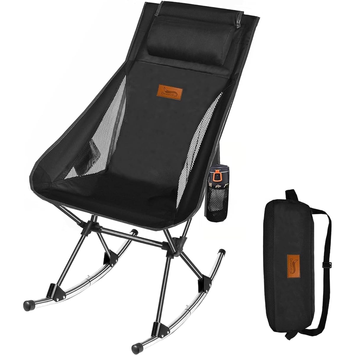 DesertFox Outdoor Chair, Foldable, with Pillow, Ultra Lightweight [Uniquely Developed Cup Holder] [Load Capacity 150kg] Camping Chair, Compact Chair, High Back Chair, Storage Bag Included, Convenient to Carry for Fishing, Climbing, and Portable 0066