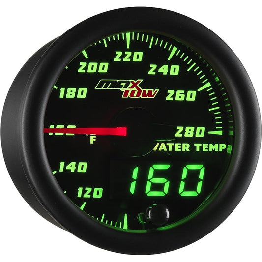 MAXTOW Double Vision 280 F Water Cooling Termeter Kit -With Electronic Sensor -Black Gauge Face -Green LED Illumination Dial -Analog & Digital Read -Trucks -2-1/16 inches 52mm