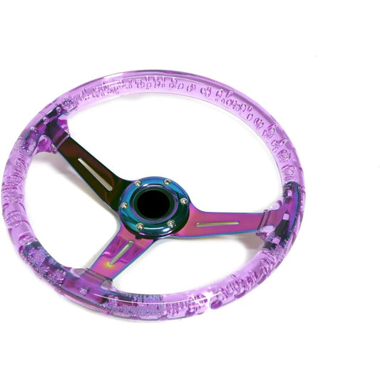 14" Crystal Steering Handle JDM Deep Cone Stance USDM North America 35cm momo pitch deep dash spokon purple