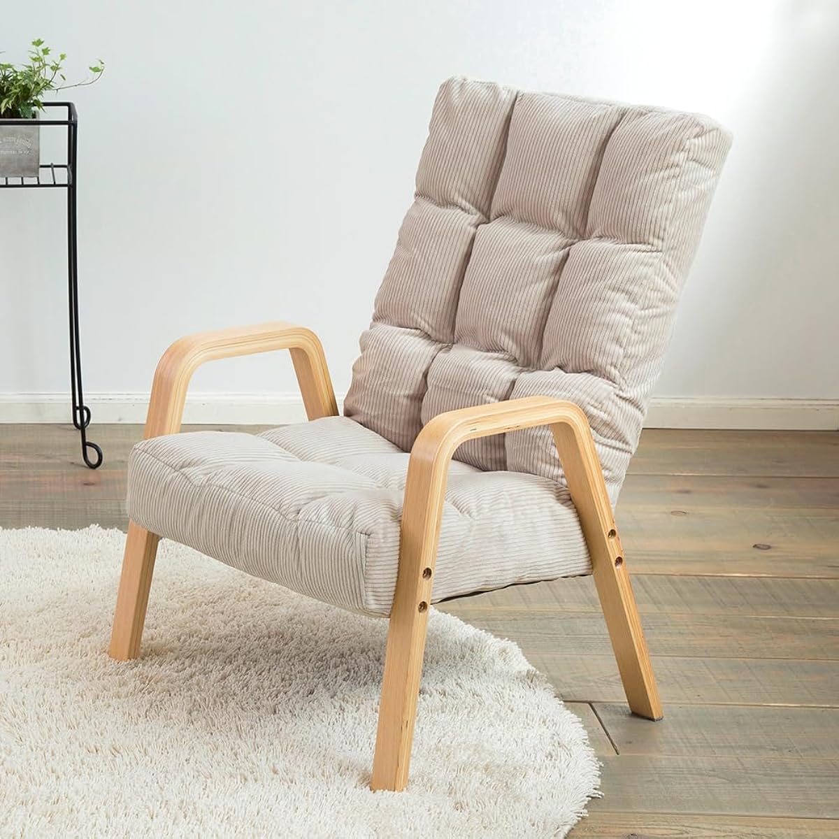 IRIS OHYAMA Wood Armchair M Size Recliner Chair 6-position Reclining Backrest Foldable Width approx. 53 x Depth approx. 56~74 x Height approx. 72~78 cm Beige WAC-M
