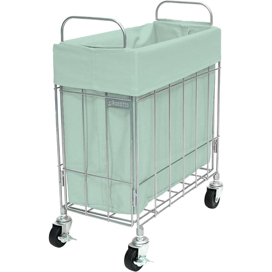 [Rocotto] Folding Laundry Basket 28L 40L 45L Laundry Basket Slim with Casters Freestanding Square Stylish Folding Large Capacity Interior Storage Cloth Washable Thin Hotel-like (28L, Mint)